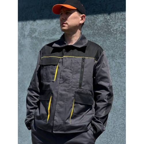 Куртка робоча тканина Саржа Преміум 65/35 весна літо осінь ТЕХНІК сірий графіт