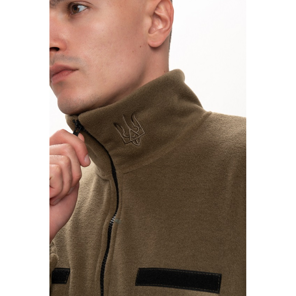 Флисовая толстовка кофта цвет Хаки (тризуб вышивка) Service Odyag 280 грам турецький Полар