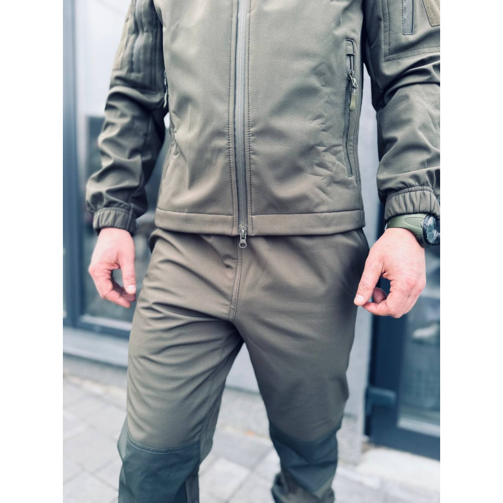 Костюм Softshell Premium на флисе олива-хаки весна лето осень