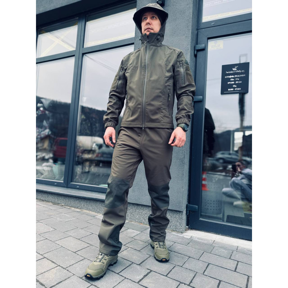 Костюм Softshell Premium на флисе олива-хаки весна лето осень