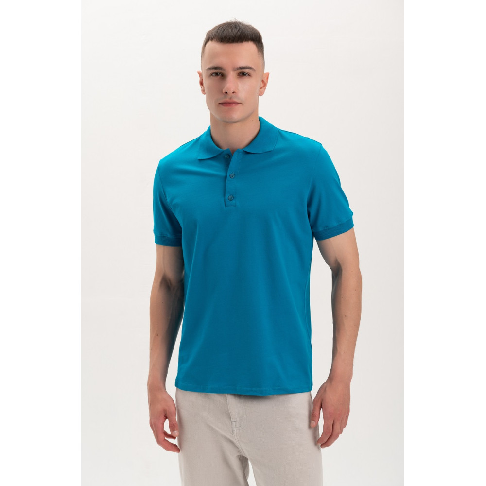 Футболка PREMIUM поло чоловіча колір Морська хвиля Service Odyag мікролакоста