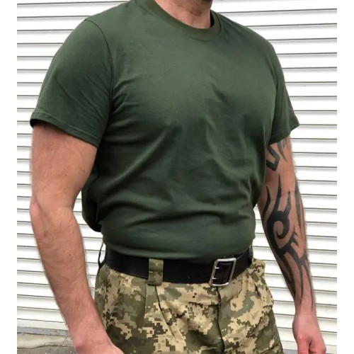 Футболка однотонная ОПТ хаки олива зеленая плотная Service Odyag 100% хлопок