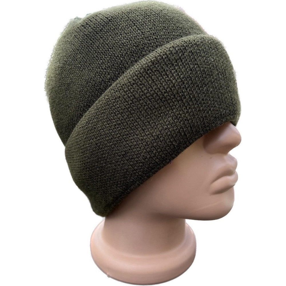 Шапка защитная зимняя вязаная SUPERTEPLO OLIVA с отворотом