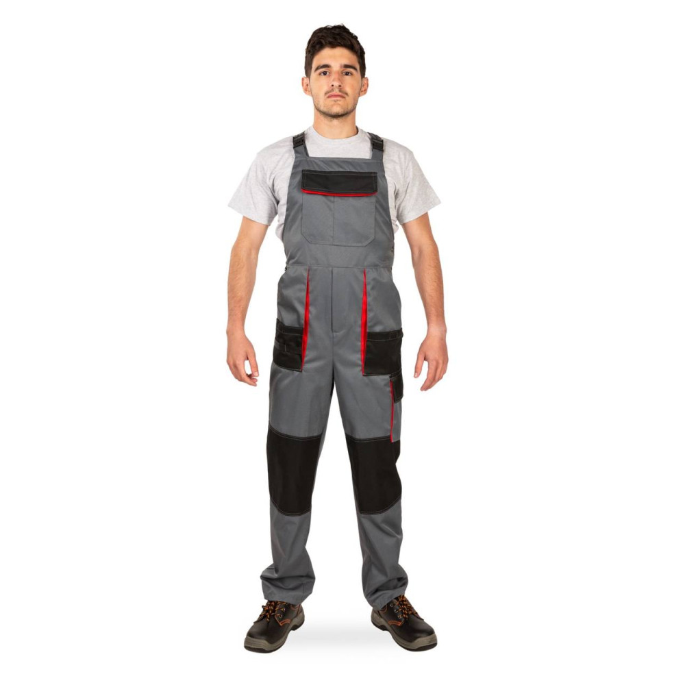 Полукомбинезон рабочий весна лето осень Эксперт МАКСИ серо-черный с красными вставками