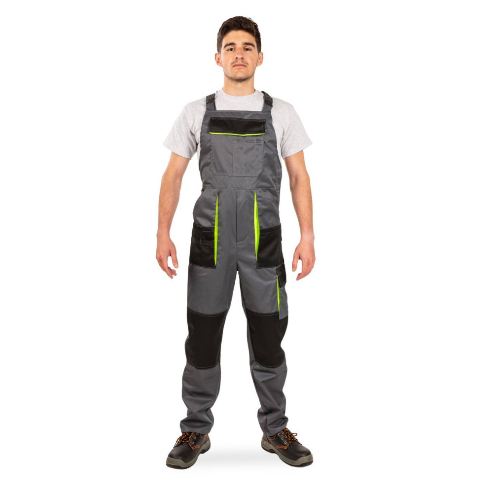 Полукомбинезон рабочий весна лето осень Эксперт НЕО серо-черный с салатовыми вставками