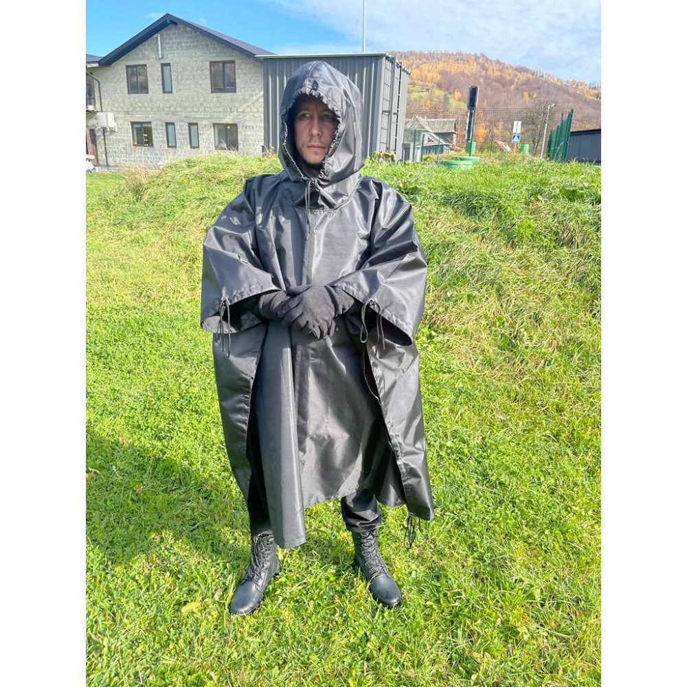 Плащ палатка пошит по стандартам ДСТУ черный люверсы и липучки