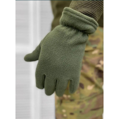 Перчатки флисовые зимние цвет олива хаки черные размер 10