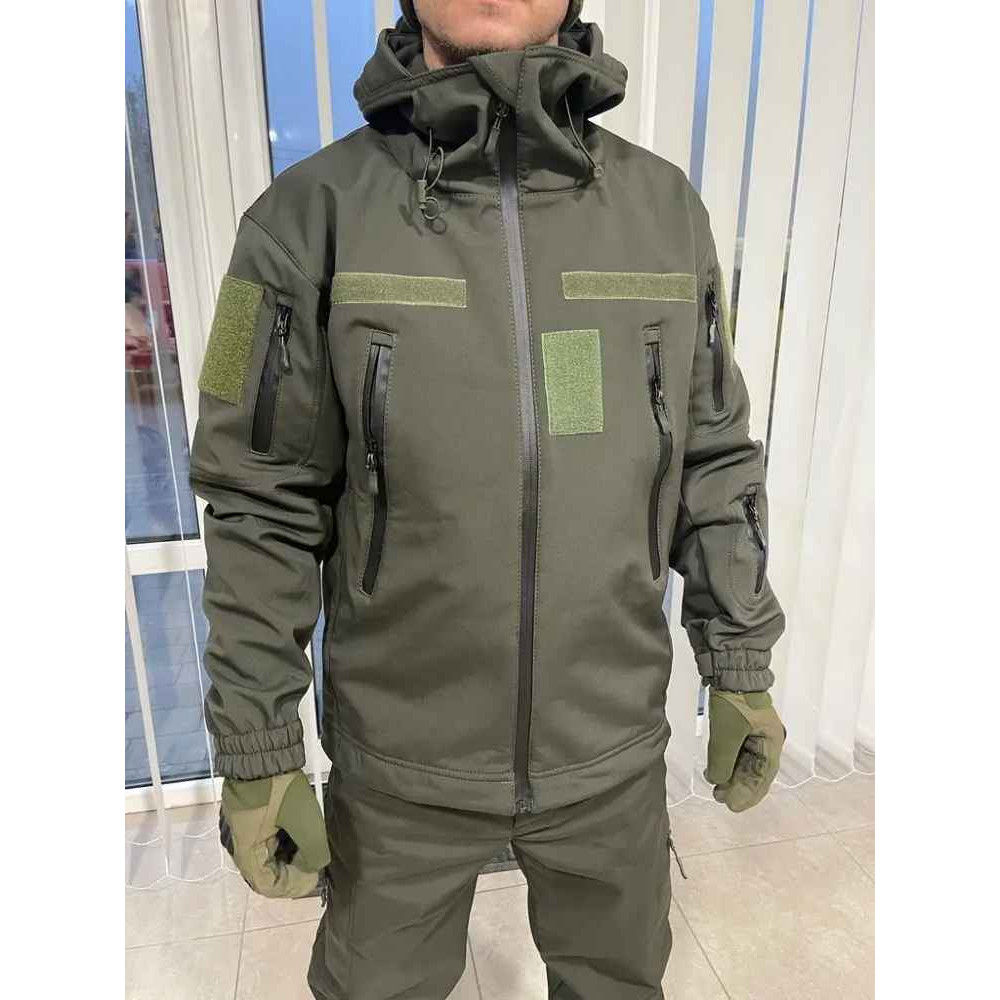 Куртка водонепроницаемая на флисе софтшелл Soft Shеll хаки олива черный койот