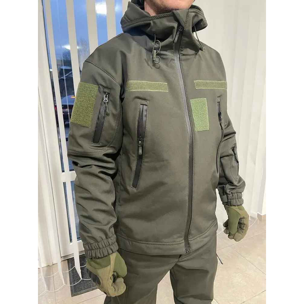 Куртка водонепроницаемая на флисе софтшелл Soft Shеll хаки олива черный койот