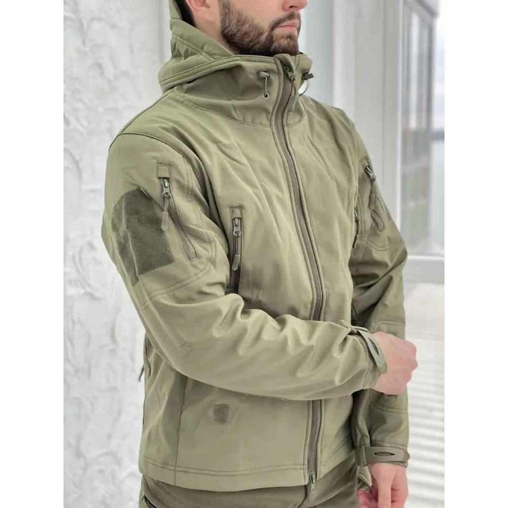 Куртка влагозащитная на флисе Soft Shall цвет хаки олива синий черный