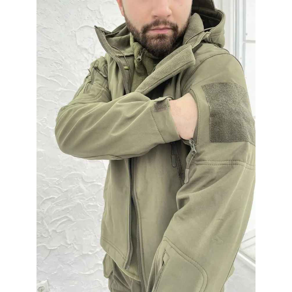 Куртка влагозащитная на флисе Soft Shall цвет хаки олива синий черный