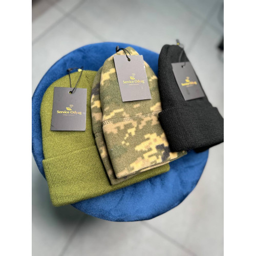 Шапка защитная вязаная Service Odyag зимняя цвет черный олива с отворотом