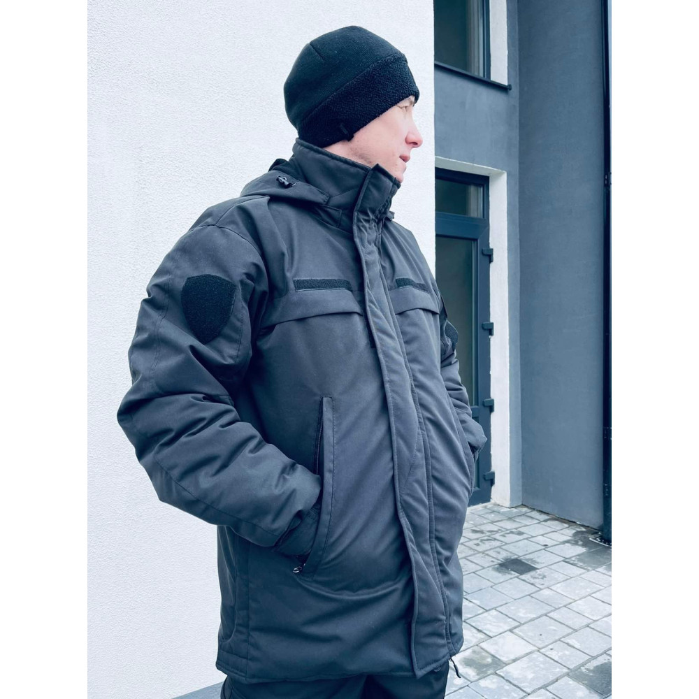 Куртка зимняя для охраны BLACK черная на синтепоне